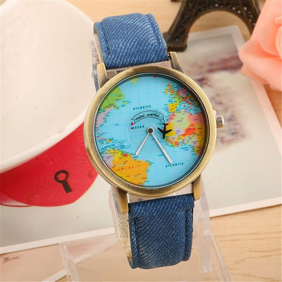 W109 Blue Band Globe Collection Quartz Watch - Iris Fashion Jewelry