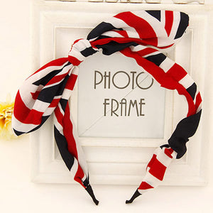 H131 Navy Red White Fabric Covered Head Band with Bow - Iris Fashion Jewelry