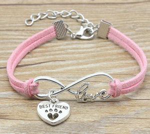 B431 Light Pink Best Friend Paw Print Leather Cord Bracelet - Iris Fashion Jewelry