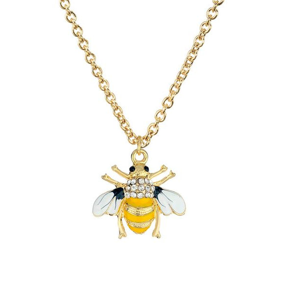 N1486 Gold Yellow Bee Rhinestones Necklace FREE Earrings - Iris Fashion Jewelry