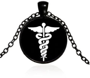 *N1664 Black Medical Symbol Necklace with FREE Earrings - Iris Fashion Jewelry