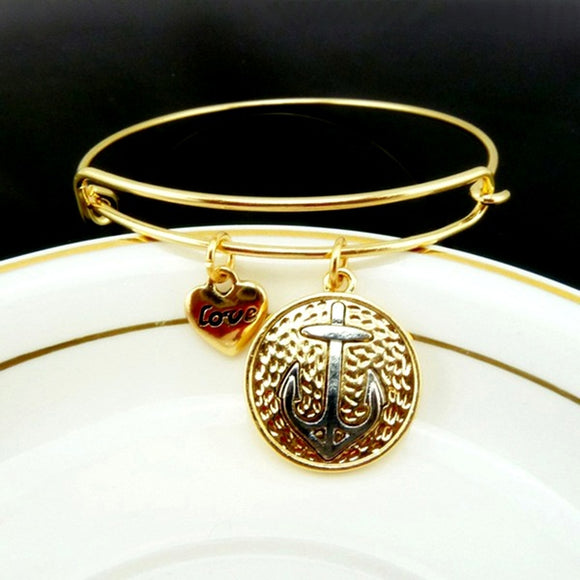 B785 Antique Gold Silver Anchor Charm Bracelet - Iris Fashion Jewelry