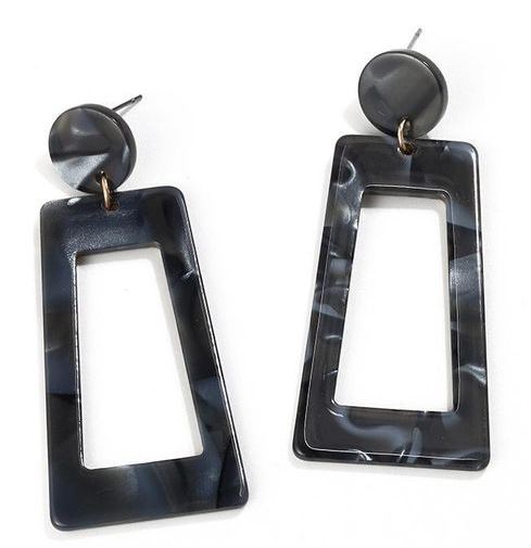 E359 Black Acrylic Rectangular Earrings - Iris Fashion Jewelry