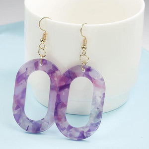 E422 Purple Acrylic Oval Dangle Earrings - Iris Fashion Jewelry