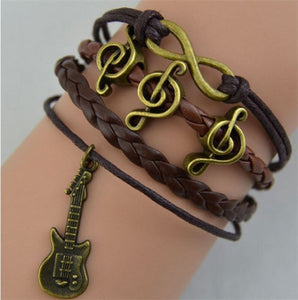 B277 Brown Guitar & Music Notes Leather Layer Bracelet - Iris Fashion Jewelry