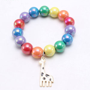 L85 Multi Color Pearlized Beads Giraffe Charm Bracelet - Iris Fashion Jewelry