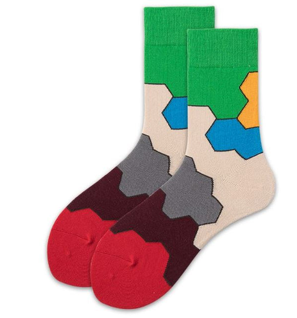 SF613 Colorful Geometric Shapes Socks - Iris Fashion Jewelry