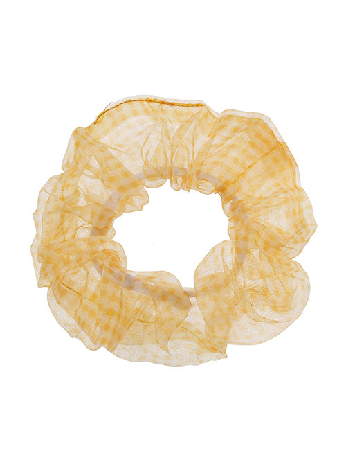 H53 Yellow Checkered Mesh Hair Scrunchie - Iris Fashion Jewelry