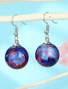 E1760 Silver Purple Galaxy Ball Earrings - Iris Fashion Jewelry