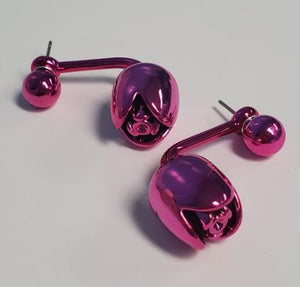 *E48 Hot Pink Closed Rose Peek a Boo Earrings - Iris Fashion Jewelry