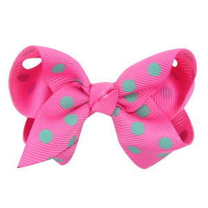 H800 Hot Pink Green Polka Dot Small Hair Bow Alligator Clip - Iris Fashion Jewelry