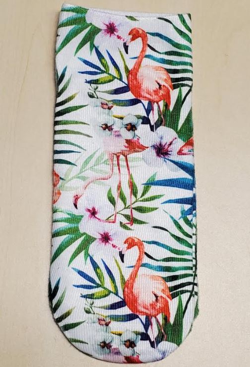 SF1010 White Floral Flamingo Socks - Iris Fashion Jewelry