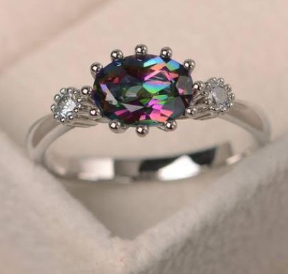 R441 Silver Iridescent Gemstone Ring - Iris Fashion Jewelry