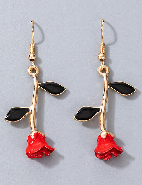 E76 Gold Red Rose Dangle Earrings - Iris Fashion Jewelry