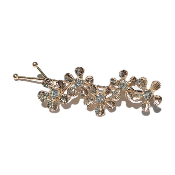 H627 Gold Flower Rhinestone Hair Pin - Iris Fashion Jewelry