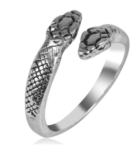 AR16 Silver Two Headed Snake Adjustable Ring - Iris Fashion Jewelry