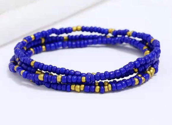 B255 Royal Blue & Gold Seed Beads Strand Bracelet - Iris Fashion Jewelry