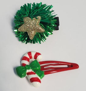 Z113 Candy Cane and Star Christmas Hair Clips - Iris Fashion Jewelry