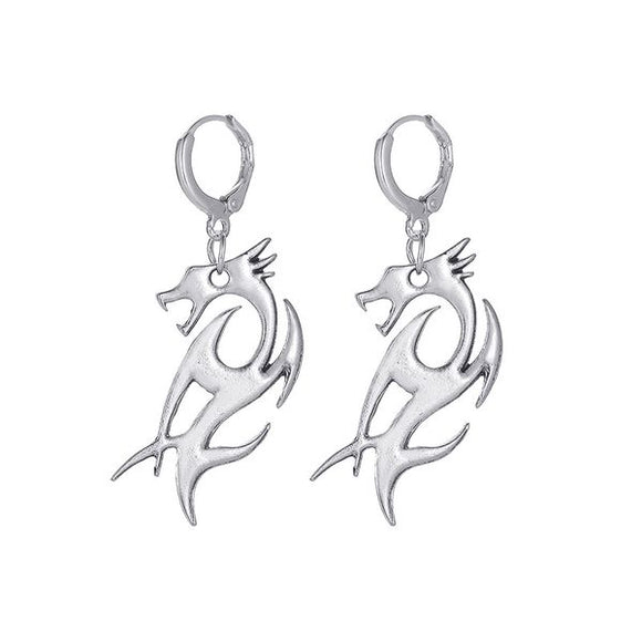 E1485 Silver Dragon Geometric Earrings - Iris Fashion Jewelry