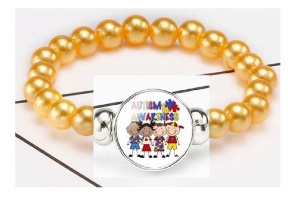 B987 Pearlized Yellow Bead Autism Awareness Bracelet - Iris Fashion Jewelry