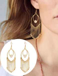 E1289 Gold Large Metal Tassel Earrings - Iris Fashion Jewelry