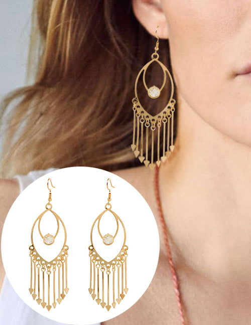 E1289 Gold Large Metal Tassel Earrings - Iris Fashion Jewelry