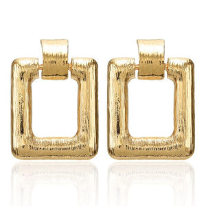 E1099 Gold Textured Rectangle Earrings - Iris Fashion Jewelry