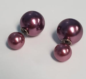 *E1016 Pearlized Mauve Small Double Ball Earrings - Iris Fashion Jewelry