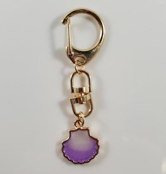 L106 Gold Lavender Glitter Seashell Zipper Pull - Iris Fashion Jewelry