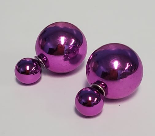 *E333 Fuchsia Double Ball Earrings - Iris Fashion Jewelry