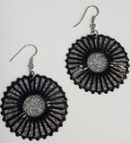 E71 Black Silver Glitter Metal Circle Earrings - Iris Fashion Jewelry