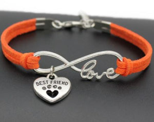 B576 Orange Best Friend Paw Print Leather Cord Bracelet - Iris Fashion Jewelry