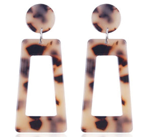 E1777 Beige Leopard Print Rectangle Acrylic Earrings - Iris Fashion Jewelry