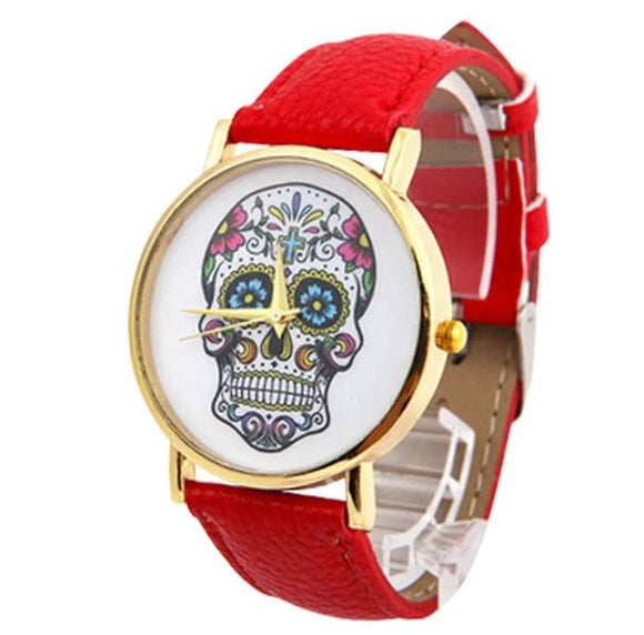 W273 Red Band Sugar Skull Collection Quartz Watch - Iris Fashion Jewelry