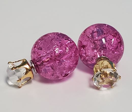 *E324 Hot Pink Ice Breaker Ball & Rhinestone Earrings - Iris Fashion Jewelry