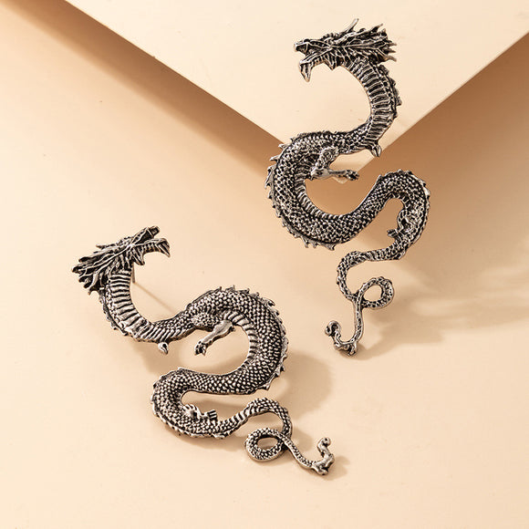 E910 Silver Dragon Earrings - Iris Fashion Jewelry