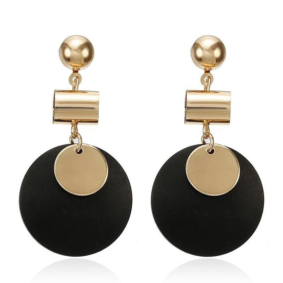 E1053 Gold Black Wooden Circle Earrings - Iris Fashion Jewelry