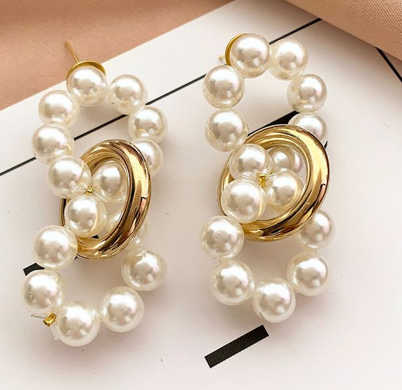 E531 Gold Pearl Bead Multi Circle Earrings - Iris Fashion Jewelry