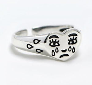 AR11 Silver Crying Heart Adjustable Ring - Iris Fashion Jewelry