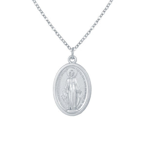 N1624 Silver Religious Oval Necklace with FREE Earrings - Iris Fashion Jewelry