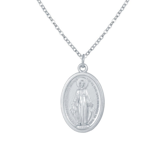 N1624 Silver Religious Oval Necklace with FREE Earrings - Iris Fashion Jewelry