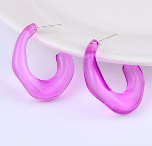 E1773 Purple Acrylic Irregular Hoop Earrings - Iris Fashion Jewelry