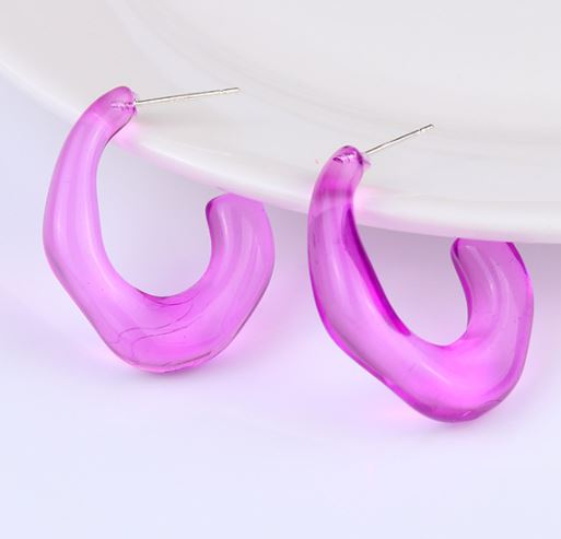 E1773 Purple Acrylic Irregular Hoop Earrings - Iris Fashion Jewelry