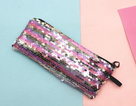 L18 Silver & Pink Sequined Pencil Case - Iris Fashion Jewelry