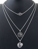 N444 Silver Multi Layer Sun & Moon Necklace with FREE Earrings - Iris Fashion Jewelry