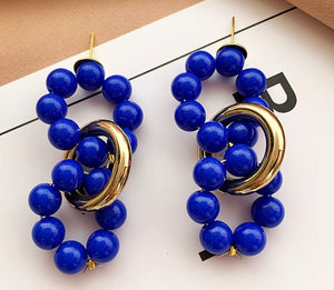 E499 Gold Royal Blue Bead Multi Circle Earrings - Iris Fashion Jewelry