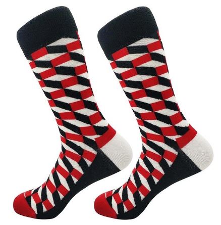 SF384 Black Red & White Multi Rectangle Socks - Iris Fashion Jewelry