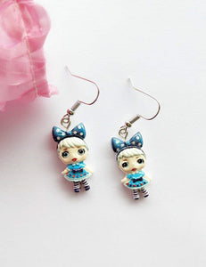 L36 Blue Polka Dot Bow Cartoon Girl Dangle Earrings - Iris Fashion Jewelry