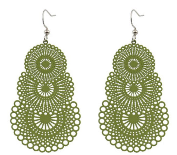 E272 Olive Green Metal Tiered Earrings - Iris Fashion Jewelry