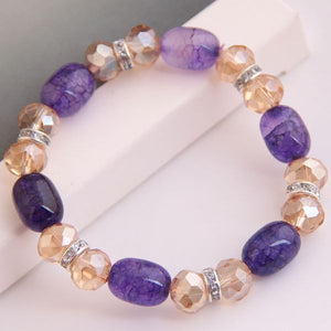 B405 Purple Crackle Stone with Gems Bracelet - Iris Fashion Jewelry